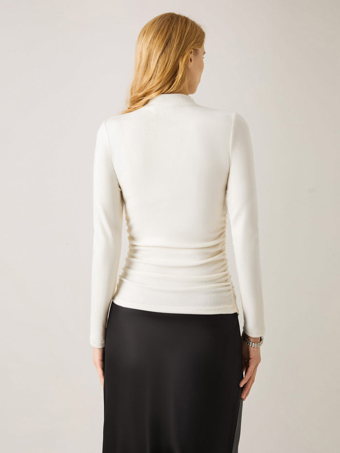 OGLmove 2Pcs Set Ruched Sides Mockneck Top & Mid Rise Barrel Leg Pull-on Pants
