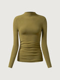 OGLmove Test-Thermal Ruched Sides Tuckable Mockneck Top Ginger Olive XS