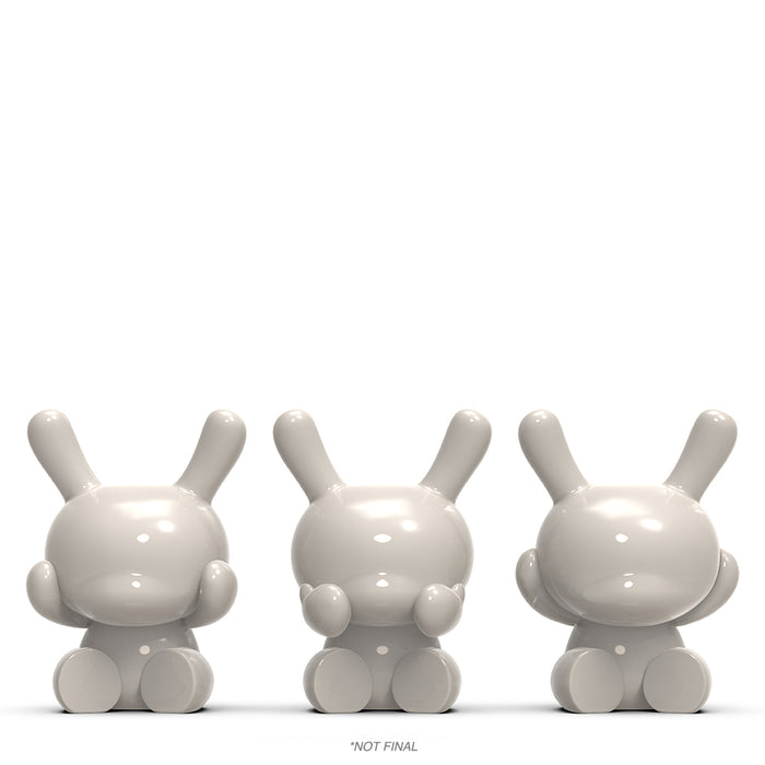 Three Wise Dunnys porcelain 5-inch 3-pack in white by Kidrobot, limited edition collectible Dunny figures, sold out.