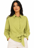 Tie-Waist Balloon-Sleeve Shirt – Lime