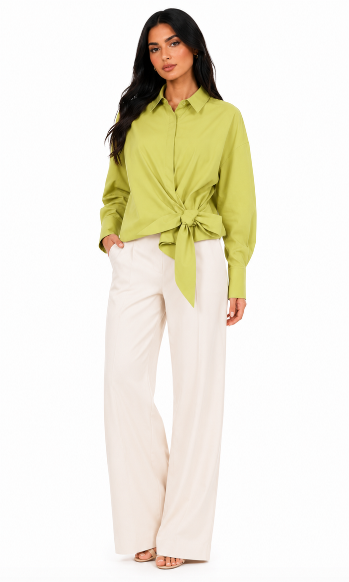 Tie-Waist Balloon-Sleeve Shirt – Lime