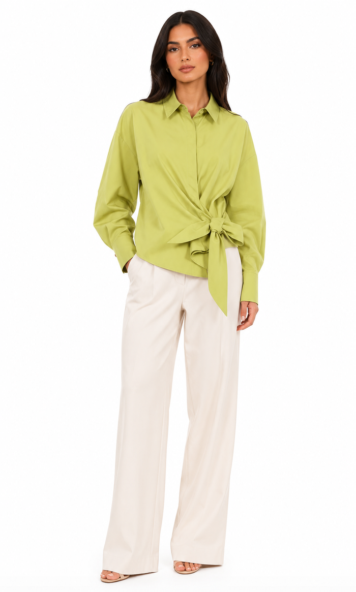 Tie-Waist Balloon-Sleeve Shirt – Lime