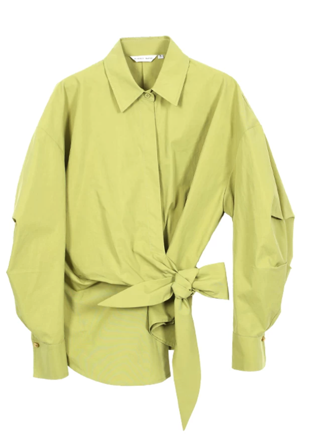 Tie-Waist Balloon-Sleeve Shirt – Lime