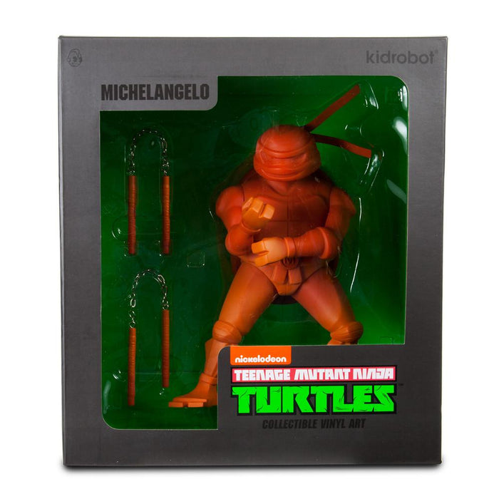 Teenage Mutant Ninja Turtles Michelangelo 8-inch art vinyl figure by Kidrobot, featuring detailed sculpt and vibrant orange mask.