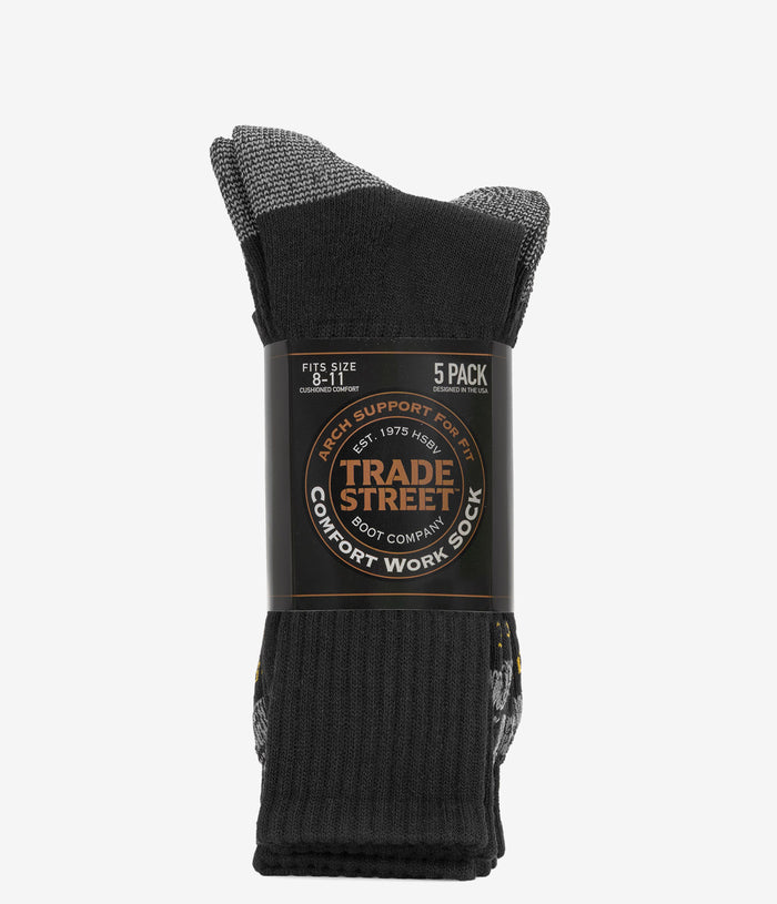 Trade Street 5 Pack Black Crew Socks - Black