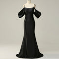 Trendy Backless Black Mermaid Bridesmaid Dress with Off Shoulder - Rosymae