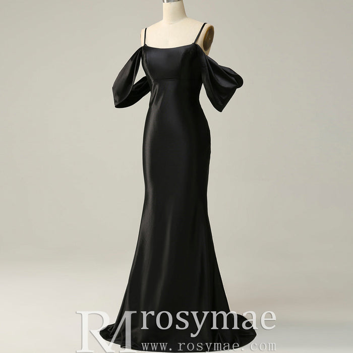 Trendy Backless Black Mermaid Bridesmaid Dress with Off Shoulder - Rosymae