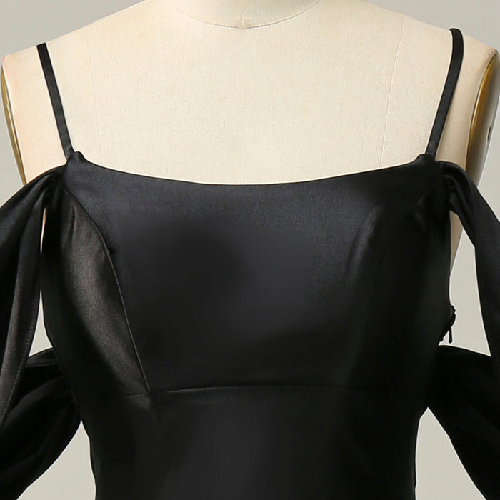 Trendy Backless Black Mermaid Bridesmaid Dress with Off Shoulder - Rosymae