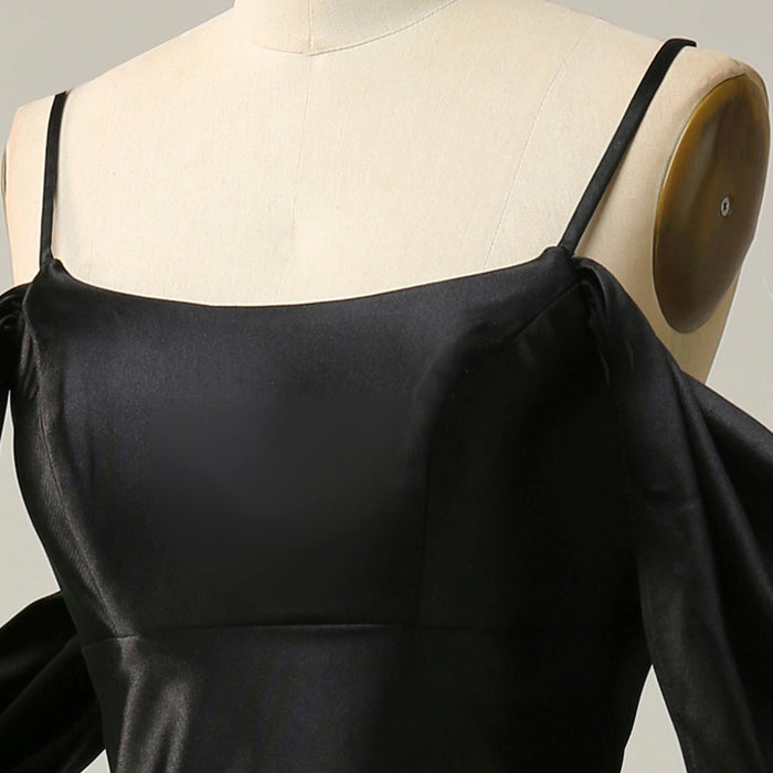 Trendy Backless Black Mermaid Bridesmaid Dress with Off Shoulder - Rosymae
