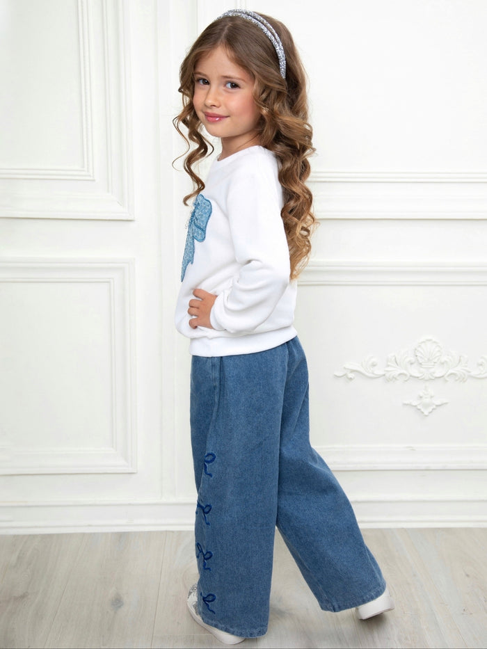 Girls denim inspired two piece set for casual wear