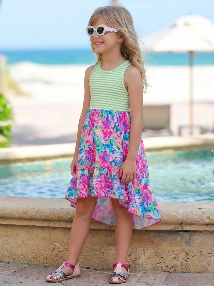 Tropical Bloom Sleeveless Hi-Lo Dress Mia Belle Girls