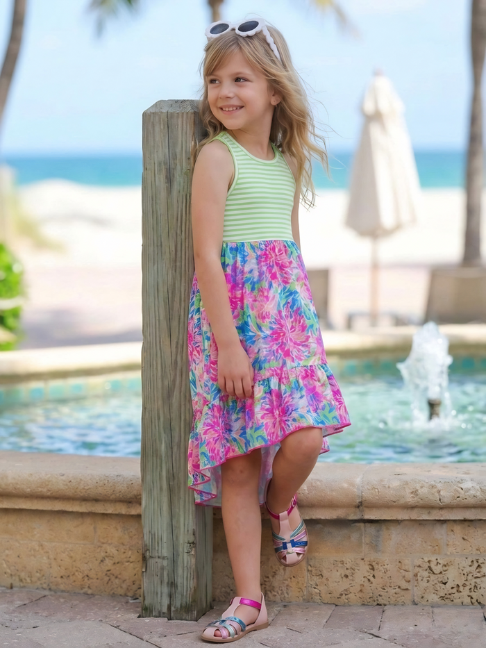 Tropical Bloom Sleeveless Hi-Lo Dress Mia Belle Girls