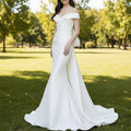 Trumpet Mermaid Satin Wedding Dresses with Long Bowknot - Rosymae