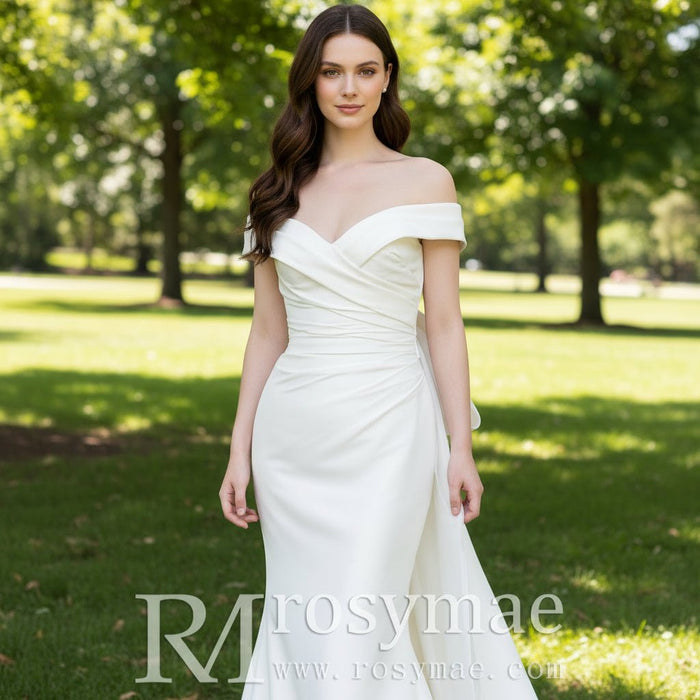 Trumpet Mermaid Satin Wedding Dresses with Long Bowknot - Rosymae