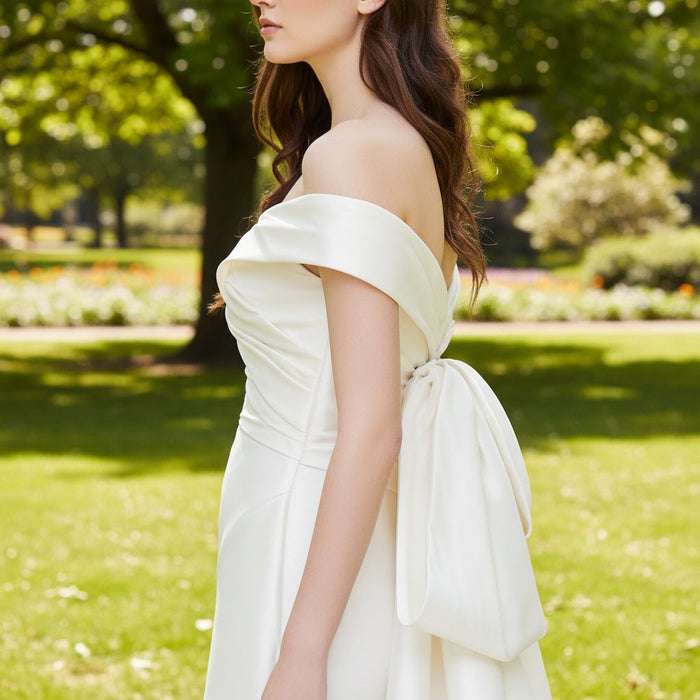 Trumpet Mermaid Satin Wedding Dresses with Long Bowknot - Rosymae