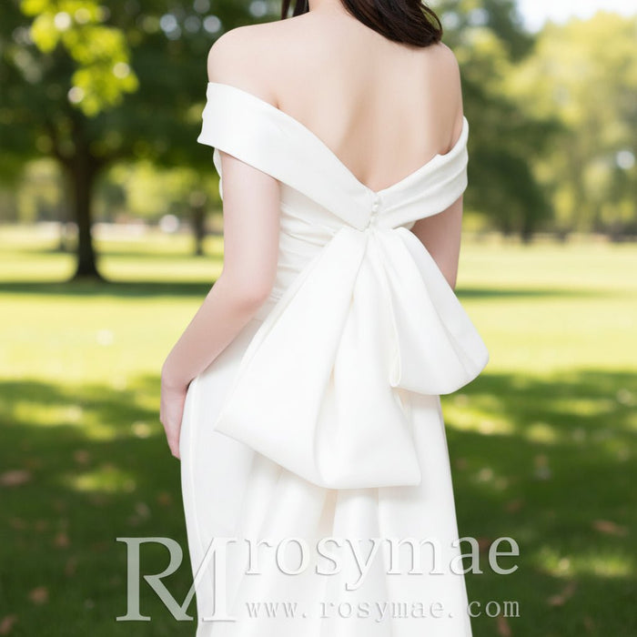 Trumpet Mermaid Satin Wedding Dresses with Long Bowknot - Rosymae