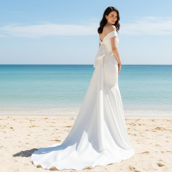 Trumpet Mermaid Satin Wedding Dresses with Long Bowknot - Rosymae