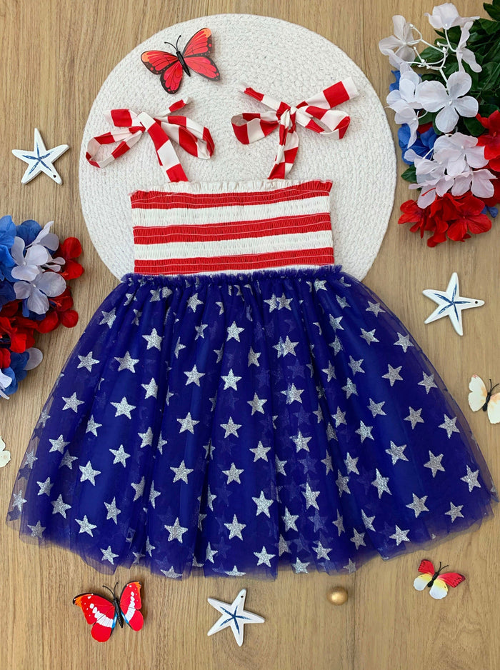 Mia Belle Gilrs Stars Tulle Dress | 4th Of July Outfits