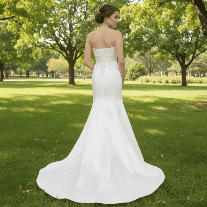 Unique Strapless Satin Dress Mermaid Wedding Gown - Rosymae