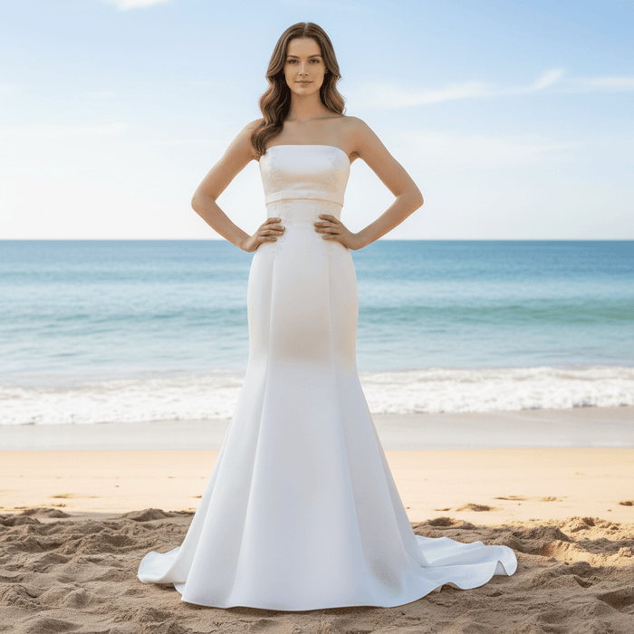 Unique Strapless Satin Dress Mermaid Wedding Gown - Rosymae