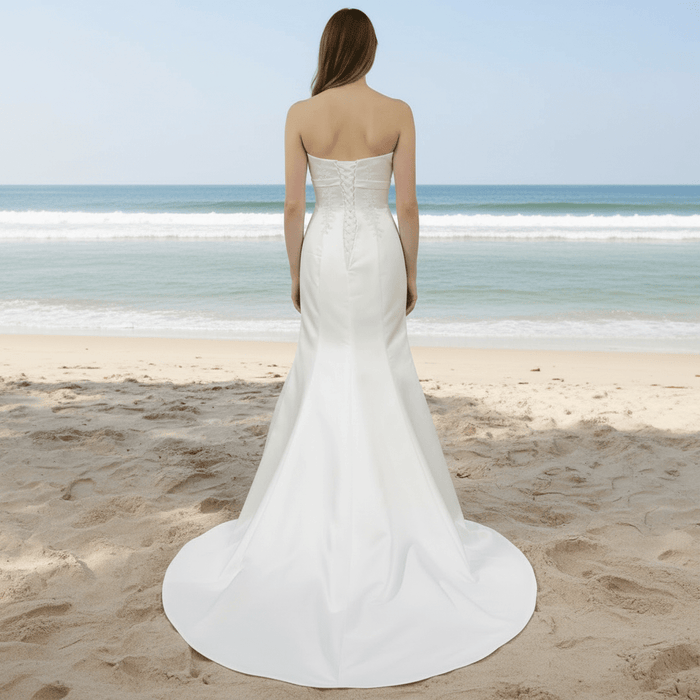 Unique Strapless Satin Dress Mermaid Wedding Gown - Rosymae