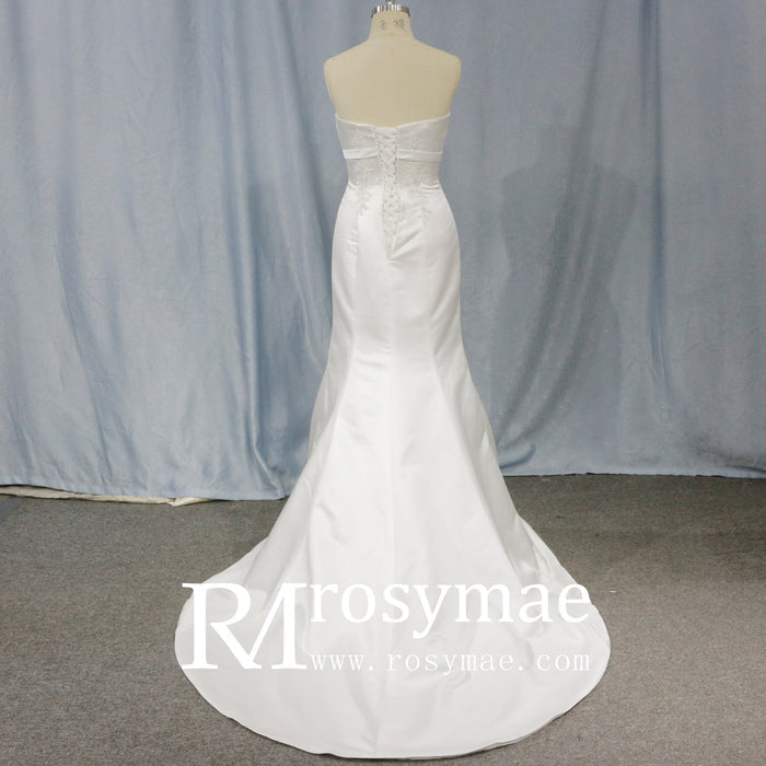 Unique Strapless Satin Dress Mermaid Wedding Gown - Rosymae