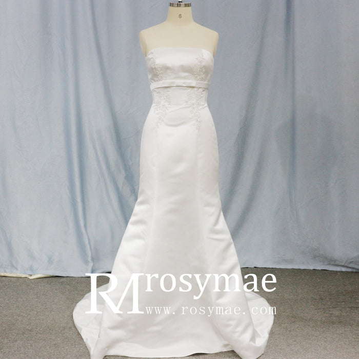 Unique Strapless Satin Dress Mermaid Wedding Gown - Rosymae