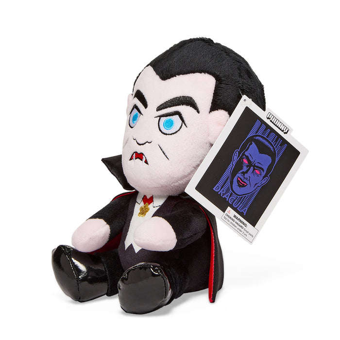Universal Monsters Dracula 8-inch Phunny plush by Kidrobot, soft fabric plush toy featuring Dracula's classic vampire look.