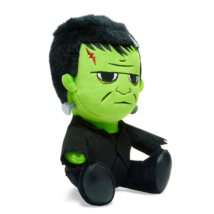 Universal Monsters Frankenstein's Monster 8-inch Phunny Plush by Kidrobot showing soft fabric plush toy with stitched details and green coloration.