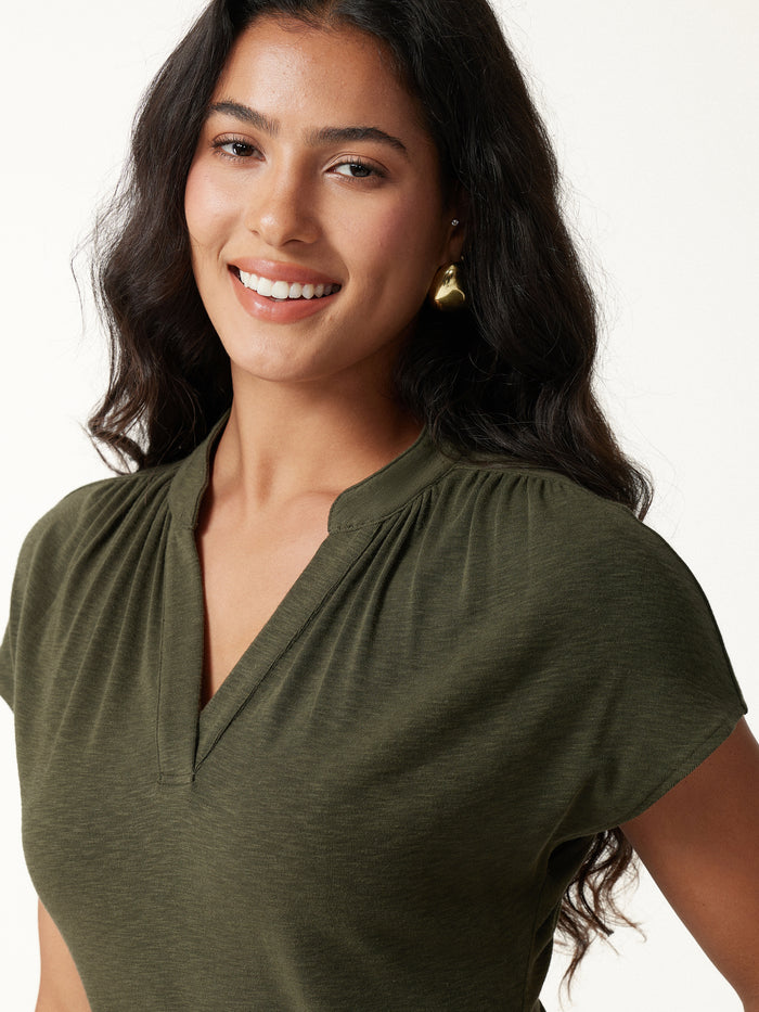 OGLmove V-Neck Short Sleeve Belted Midi Dress