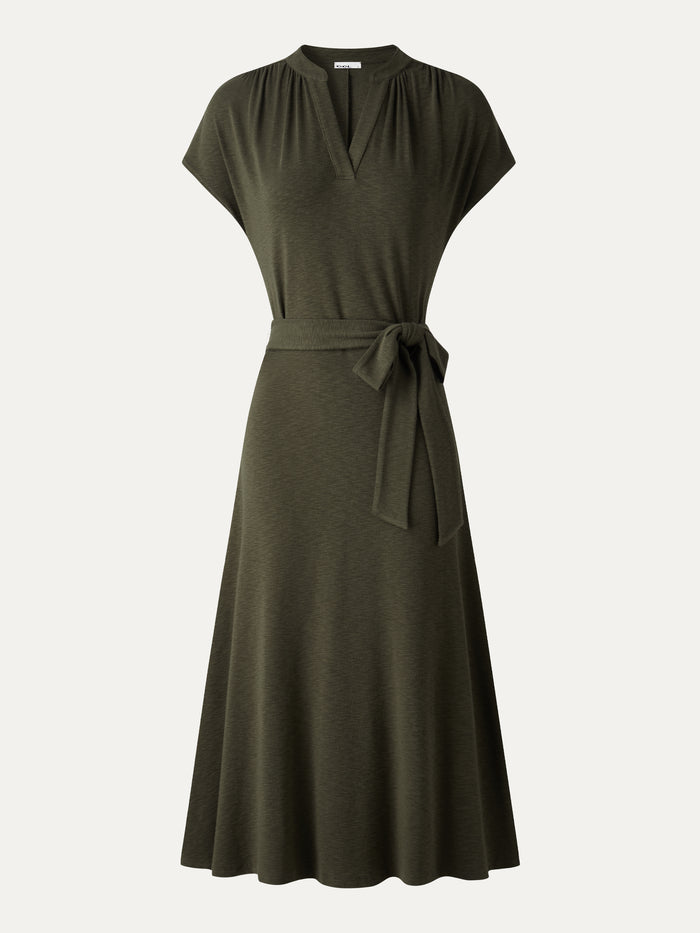 OGLmove V-Neck Short Sleeve Belted Midi Dress