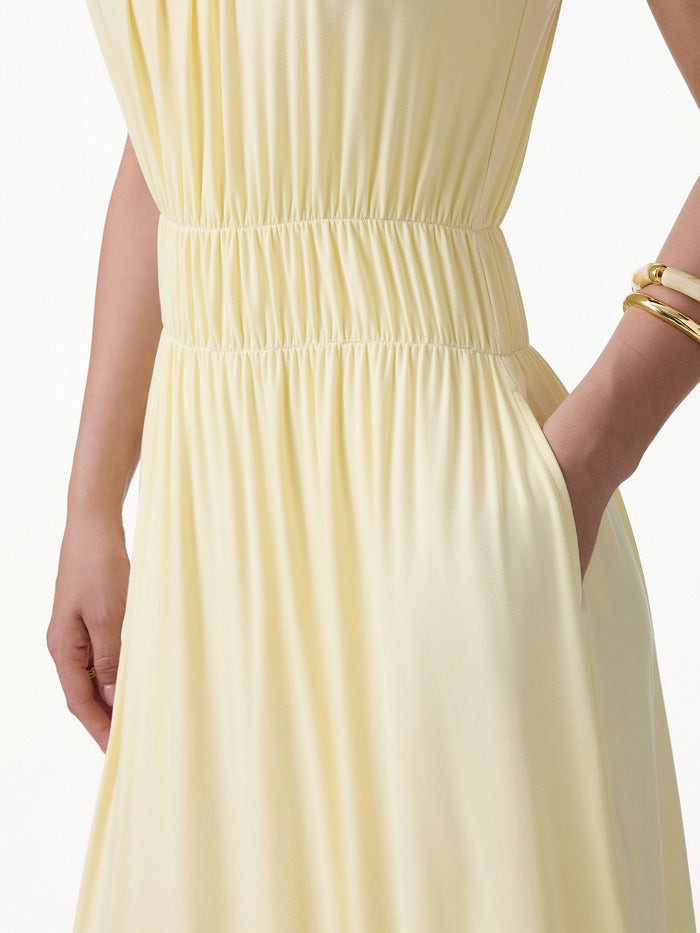 OGLmove Gathered U-Neck Spaghetti Midi Bra Dress with Pockets