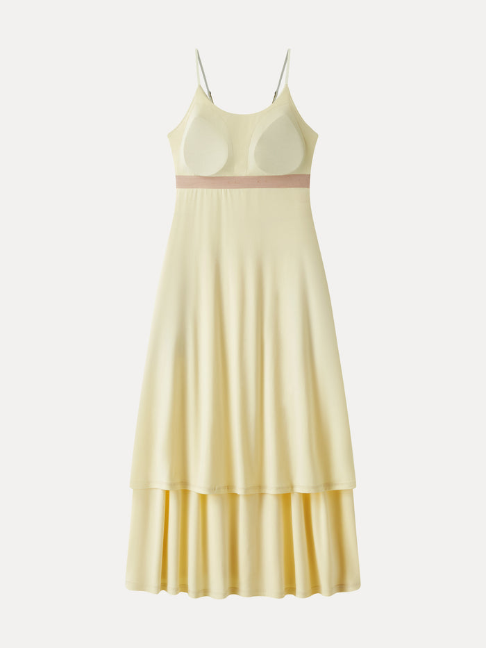 OGLmove Gathered U-Neck Spaghetti Midi Bra Dress with Pockets