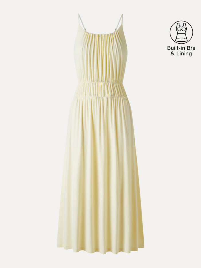 OGLmove Gathered U-Neck Spaghetti Midi Bra Dress with Pockets