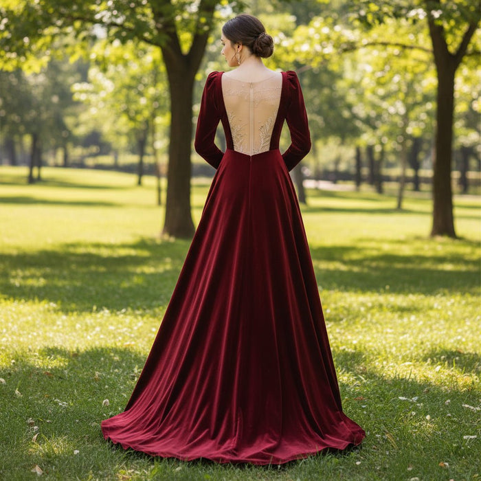 Velvet Formal Dresses and Evening Gowns for Women Long Sleeve - Rosymae