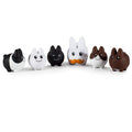 Set of six vinyl Labbit figures with Littons accessories, featuring colorful, collectible designer toys in a 1.5-inch size.