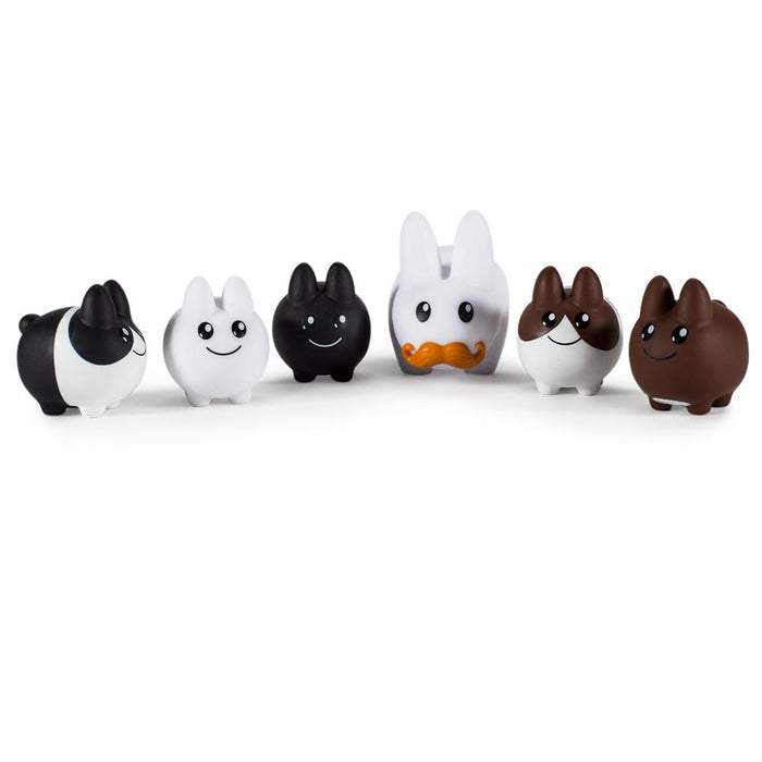 Set of six vinyl Labbit figures with Littons accessories, featuring colorful, collectible designer toys in a 1.5-inch size.