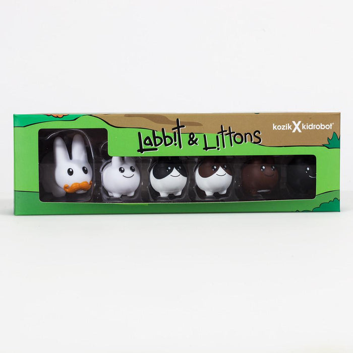 Six colorful vinyl Labbit figures with Littons in a 1.5-inch size, featuring playful, collectible character designs.