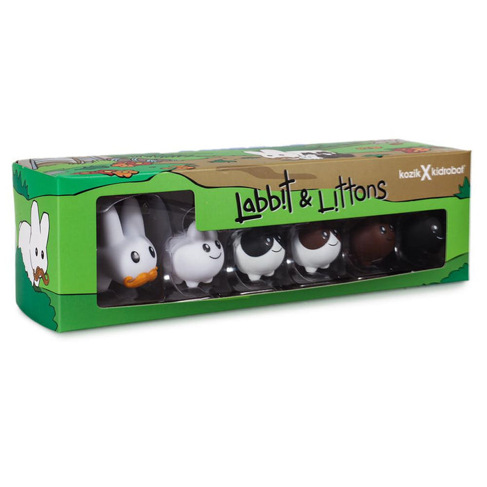 Vinyl 1.5-inch Labbit toy with Littons 6-pack, featuring colorful, collectible vinyl figures with playful designs.