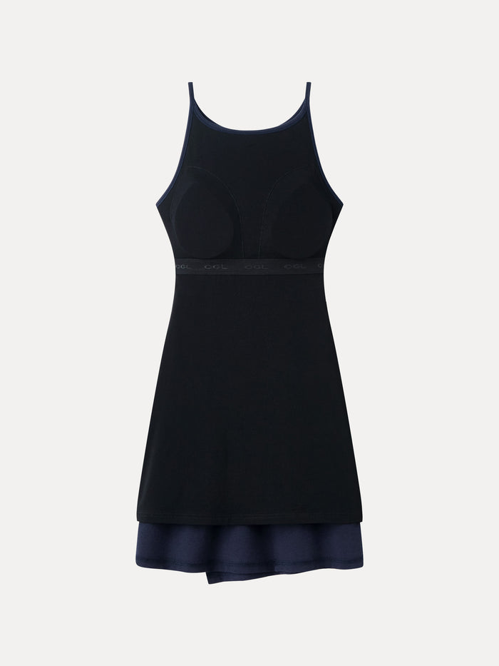 OGLmove Viscose-Cotton Boatneck Sleeveless Wrap Mini Bra Dress