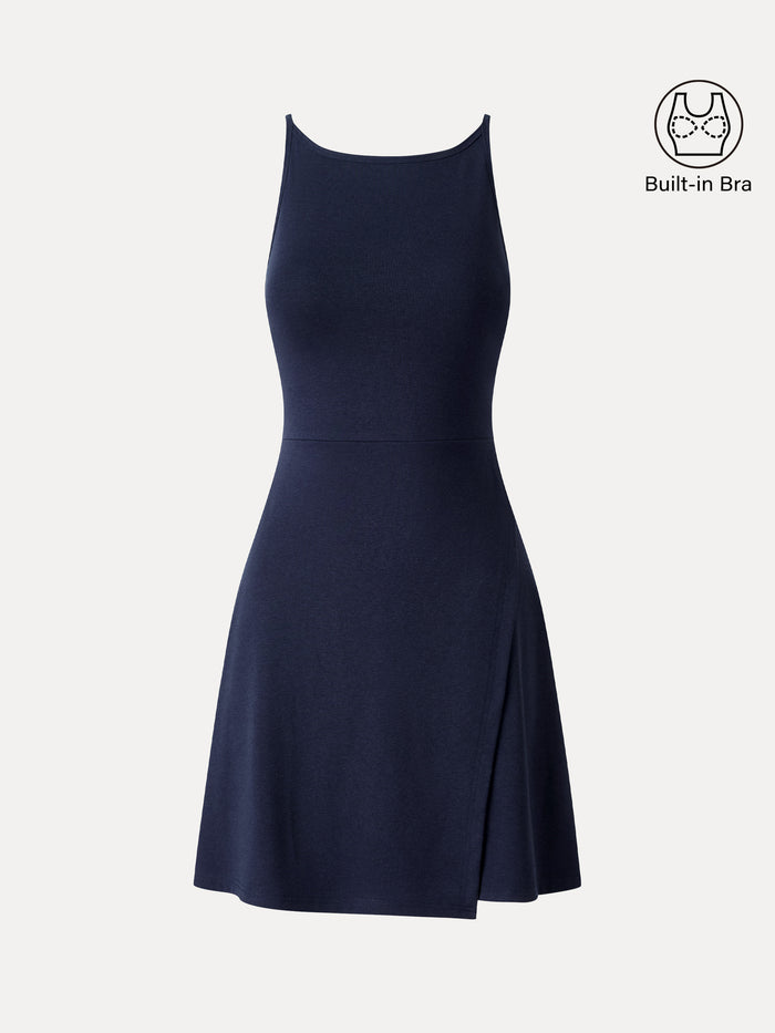 OGLmove Viscose-Cotton Boatneck Sleeveless Wrap Mini Bra Dress