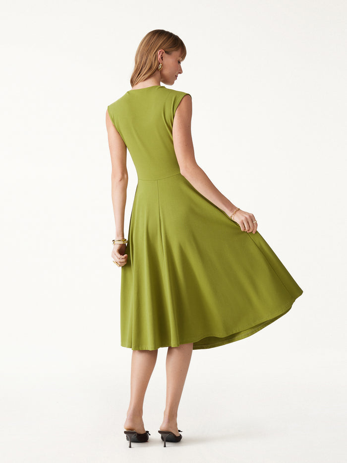 OGLmove Viscose-Cotton Mock Neck Sleeveless Tucked Midi Dress