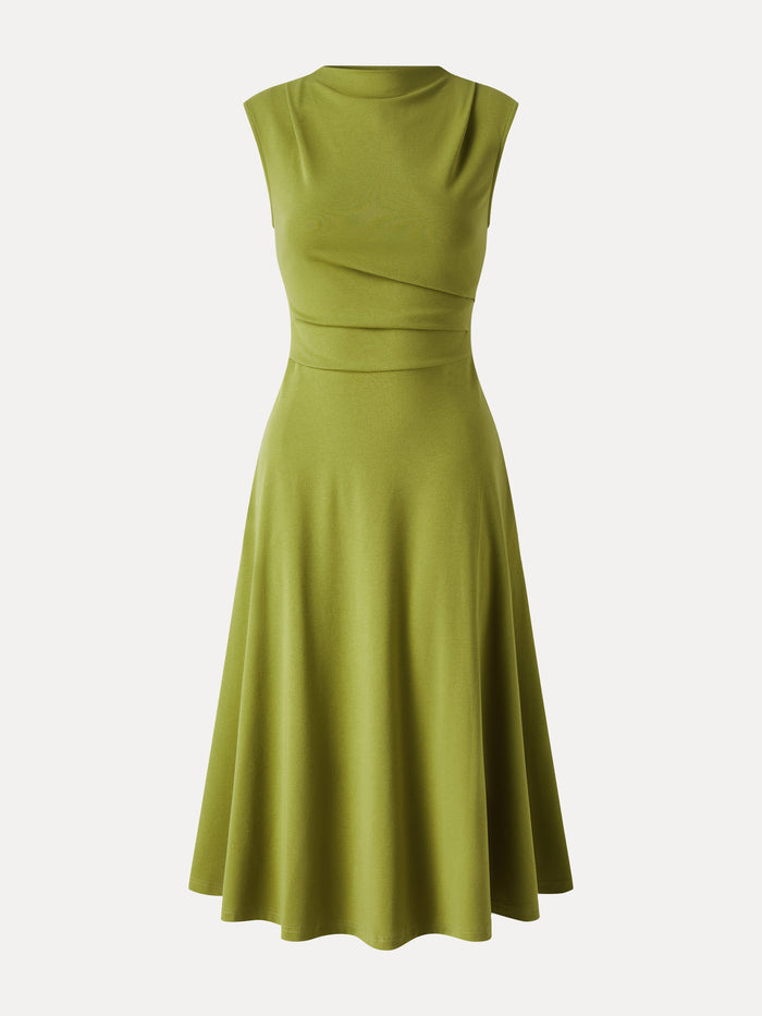 OGLmove Viscose-Cotton Mock Neck Sleeveless Tucked Midi Dress