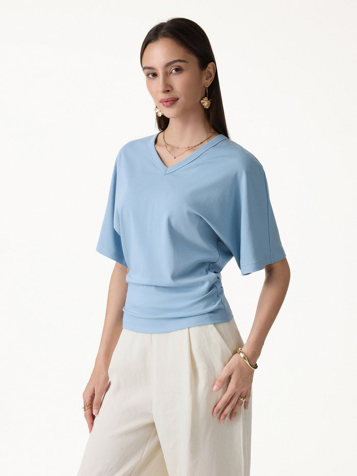 OGLmove Viscose Cotton V-Neck Waist-Defining Summer Tee