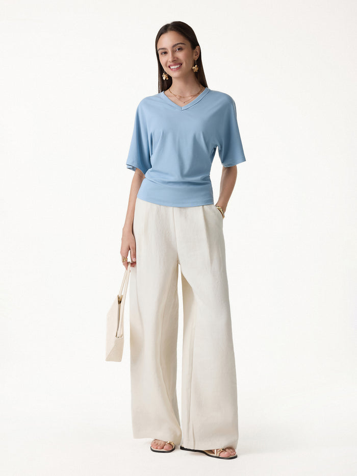OGLmove Viscose Cotton V-Neck Waist-Defining Summer Tee
