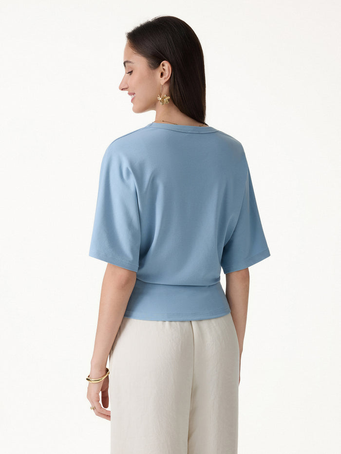 OGLmove Viscose Cotton V-Neck Waist-Defining Summer Tee