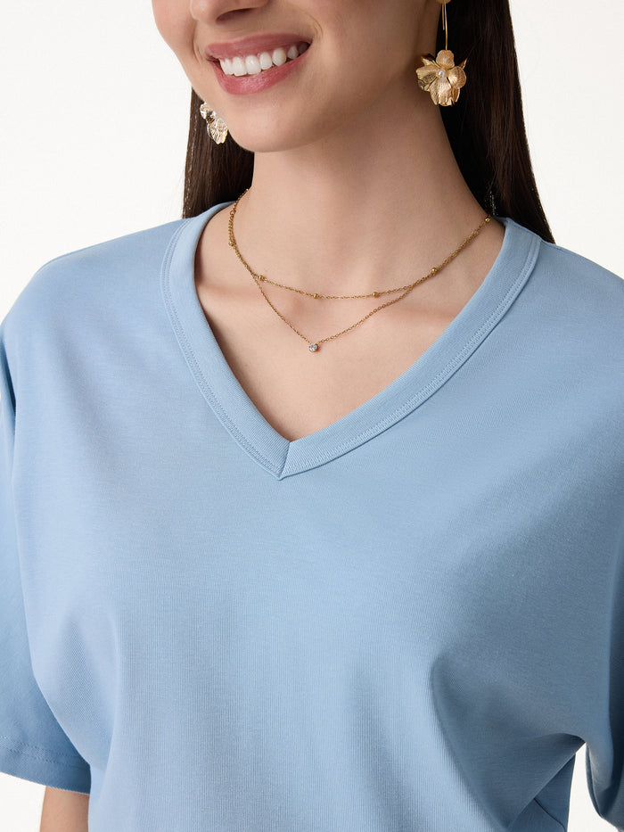 OGLmove Viscose Cotton V-Neck Waist-Defining Summer Tee