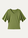 OGLmove Viscose Cotton V-Neck Waist-Defining Summer Tee Peri Green XS