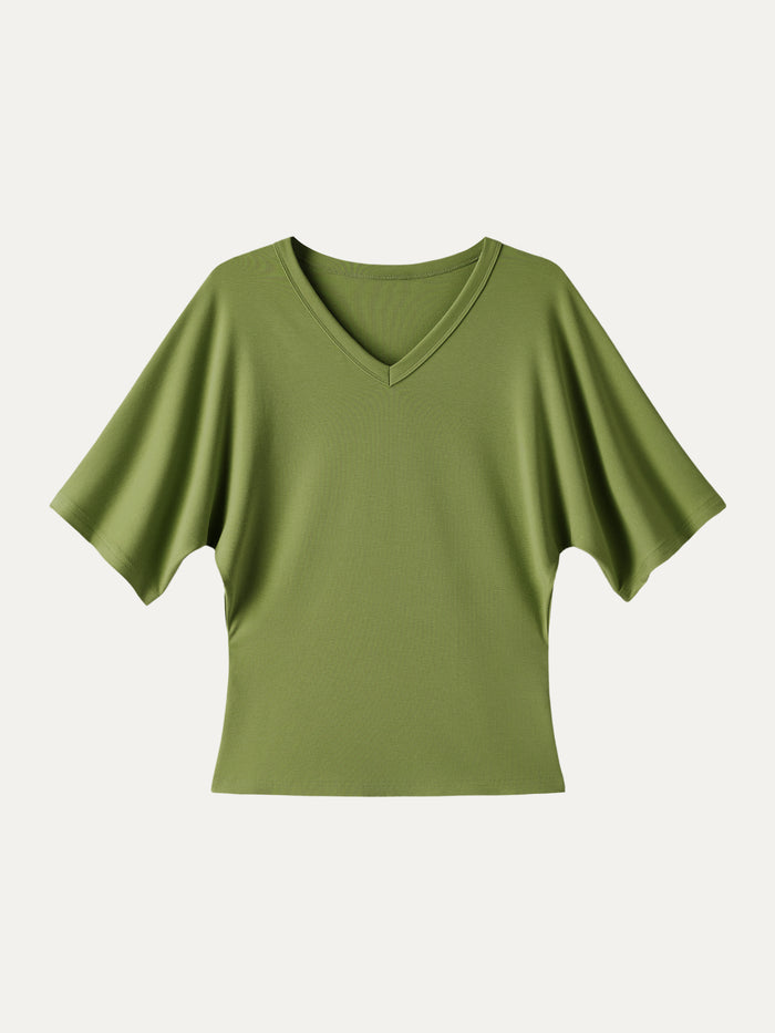 OGLmove Viscose Cotton V-Neck Waist-Defining Summer Tee Peri Green XS