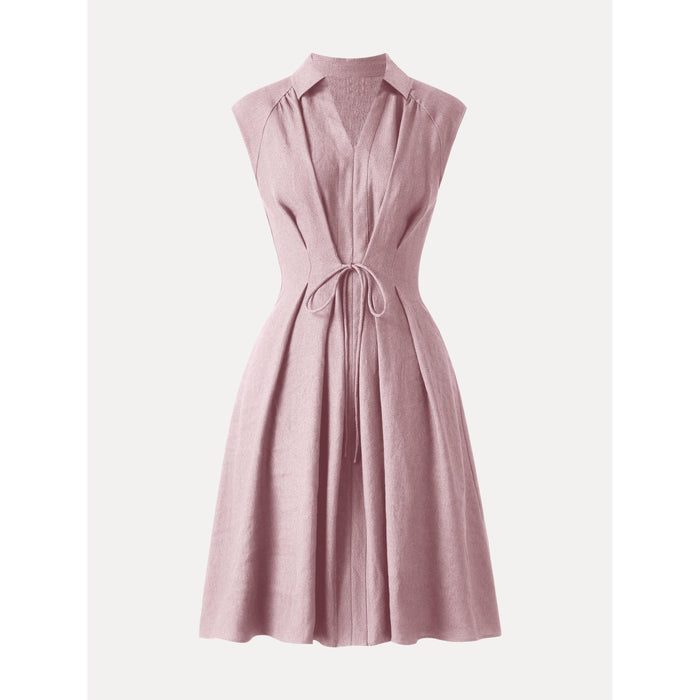 OGLmove Viscose-Linen V-neck Midi Dress with Drawstring